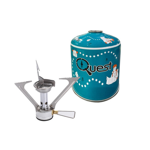 Набор Газовая горелка BRS-1 складная + Газовый баллон резьбовый бутановый Quest, 450гр