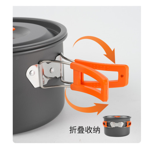 Набор туристической посуды (2 кастрюли с крышкой, котелок, сковорода, чайник, 6 тарелок, ложка, черпак и губка) BRS-157, алюминий