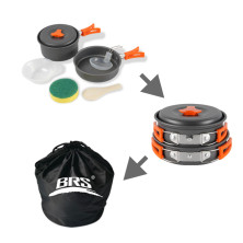 Набор туристической посуды (кастрюля с крышкой, сковорода, 2 тарелки, ложка, черпак и губка) BRS-151, алюминий